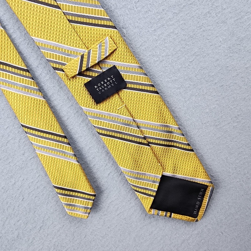 Robert Talbott Carmel Tie Mens One Size Yellow Striped Silk Handsewn USA Classic